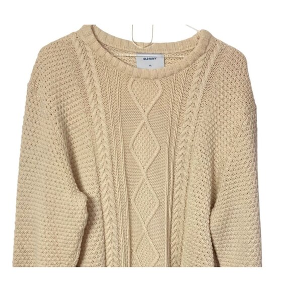 Old Navy Cable Knit Sweater Womens XL Ivory Cotton Blend Fisherman Preppy - Picture 2 of 6